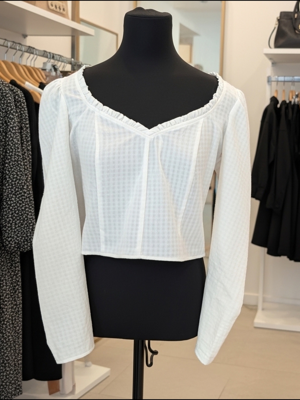 Topshop White Satin Prairie Cropped Top Women's Size 8 Long Sleave